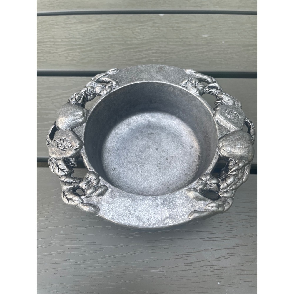 Carson Statesmetal Freeport PA USA Pewter Style Fruit Embossed Metal Bowl 6.5in